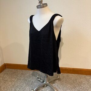 Vince Camuto Rouched Strap Black V-Neck Blouse Tank Top Size XL